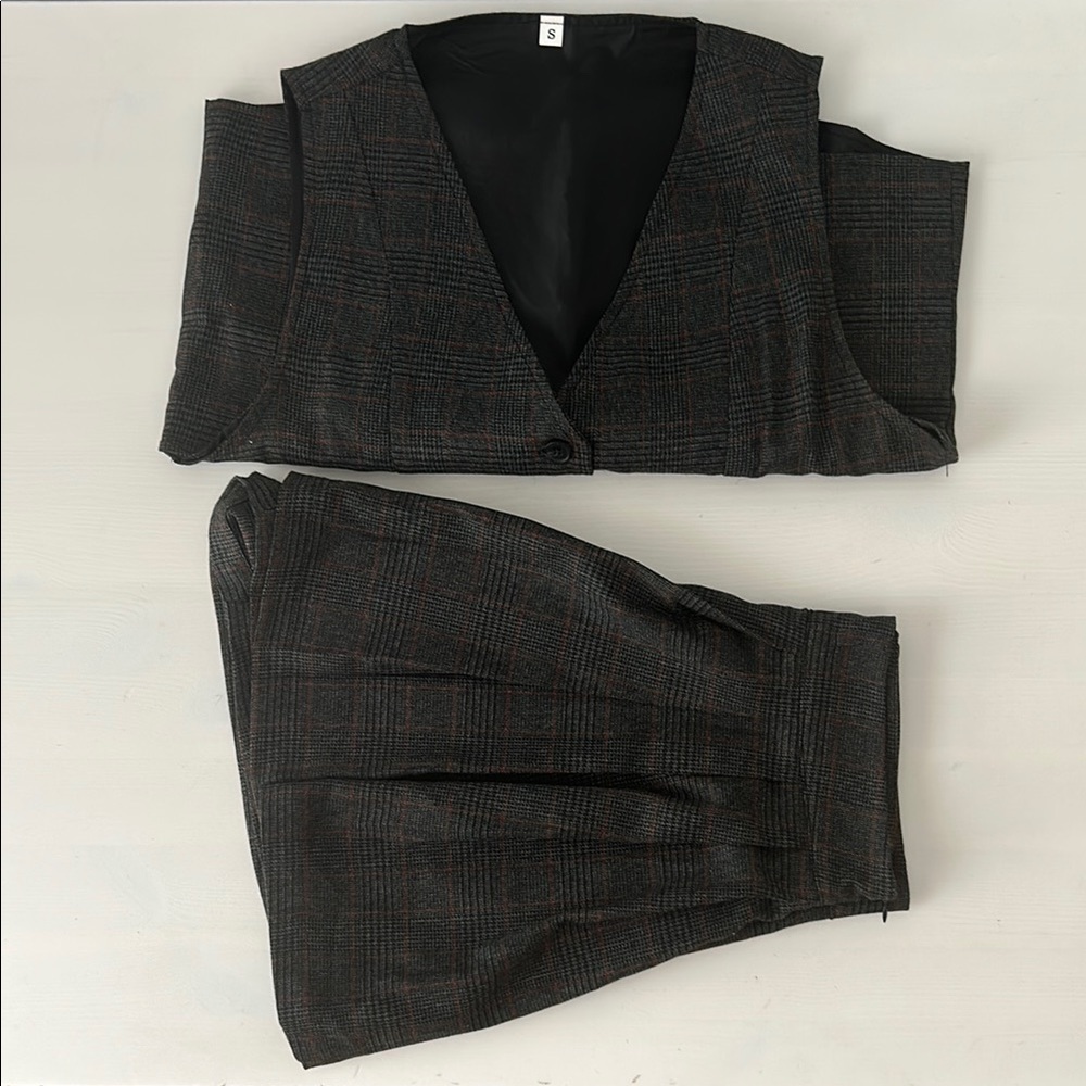 Plaid Vest and Skort Set